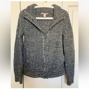 Victoria’s Secret Chunky Knit Cardigan Sweater Wool Blend Womens XS Gray Grandpa